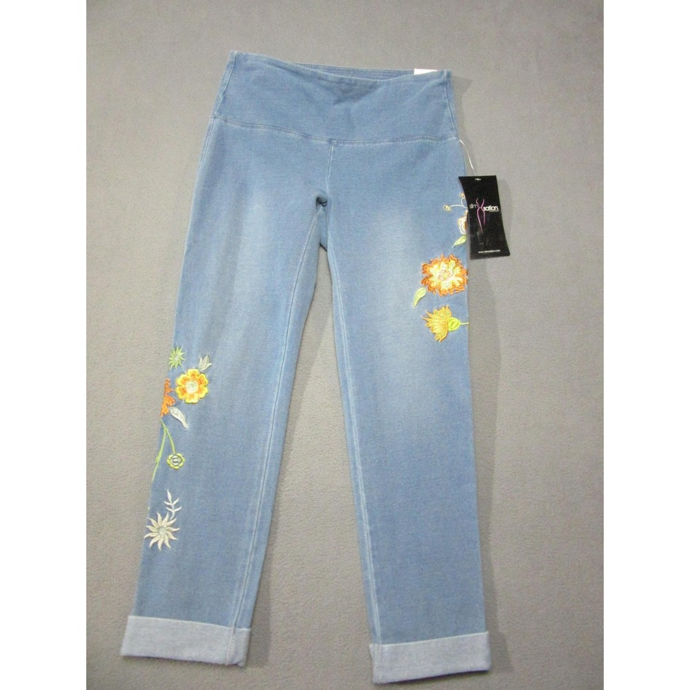 Slim-Sation Leggings Womens XS Blue NEW Floral Embroidered Pull On CP6157SS